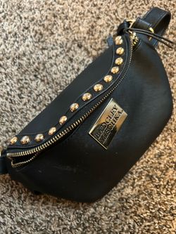 Badgley Mischka Black Studded Belt Bag/Fanny Pack Zip Closure, Gold Hardware