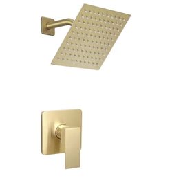 Brushed Gold Shower Faucet Set Bathroom Rainfall 8 Inch Shower Head System Single Handle Shower Trim