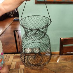 Vintage Fishing Metal Wire Live Bait Basket 24 In