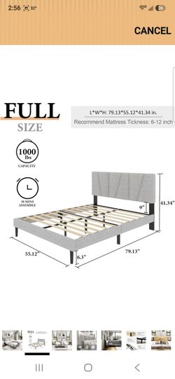 New! Full Upholstered Platform Bed Frame Light Grey