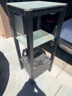 Black Wood Side Table with Glass Shelves