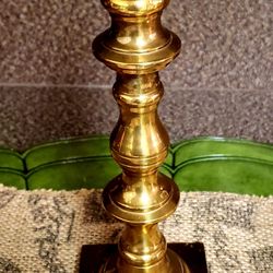 Vintage Brass 2lb Candlestick Holder 9in Height 3in x 3in Base (HEAVYWEIGHT)