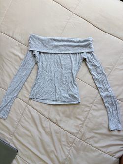 Gray and BLACK Off-Shoulder Ribbed Long Sleeve Top
