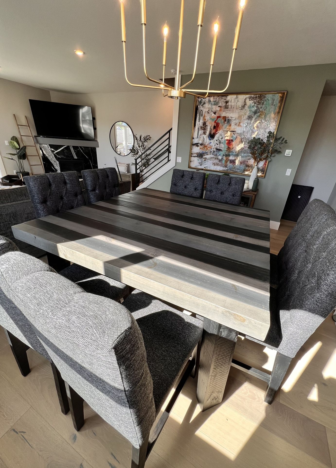 Square Counter Height Dining Table & 8 Chairs In Gray