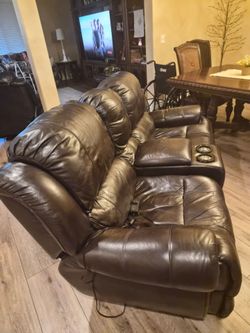 Genuine leather high end double reclining couch motorized