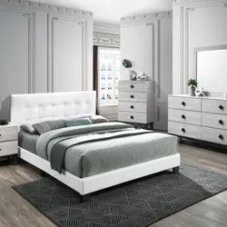 Full size white platform bed with orthopedic mattress
