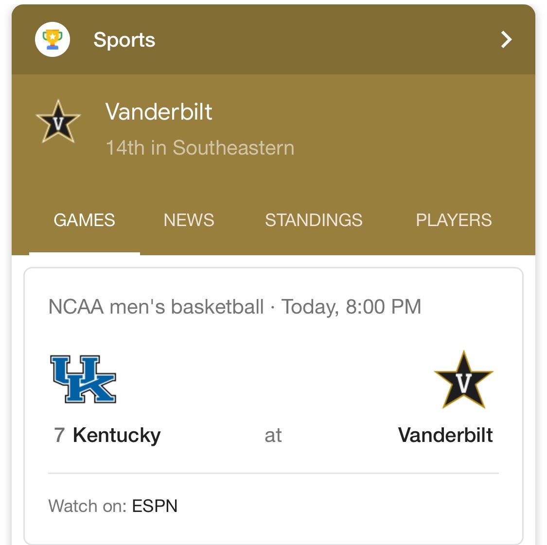 2 Tickets Vandy and Kentucky Men Basketball