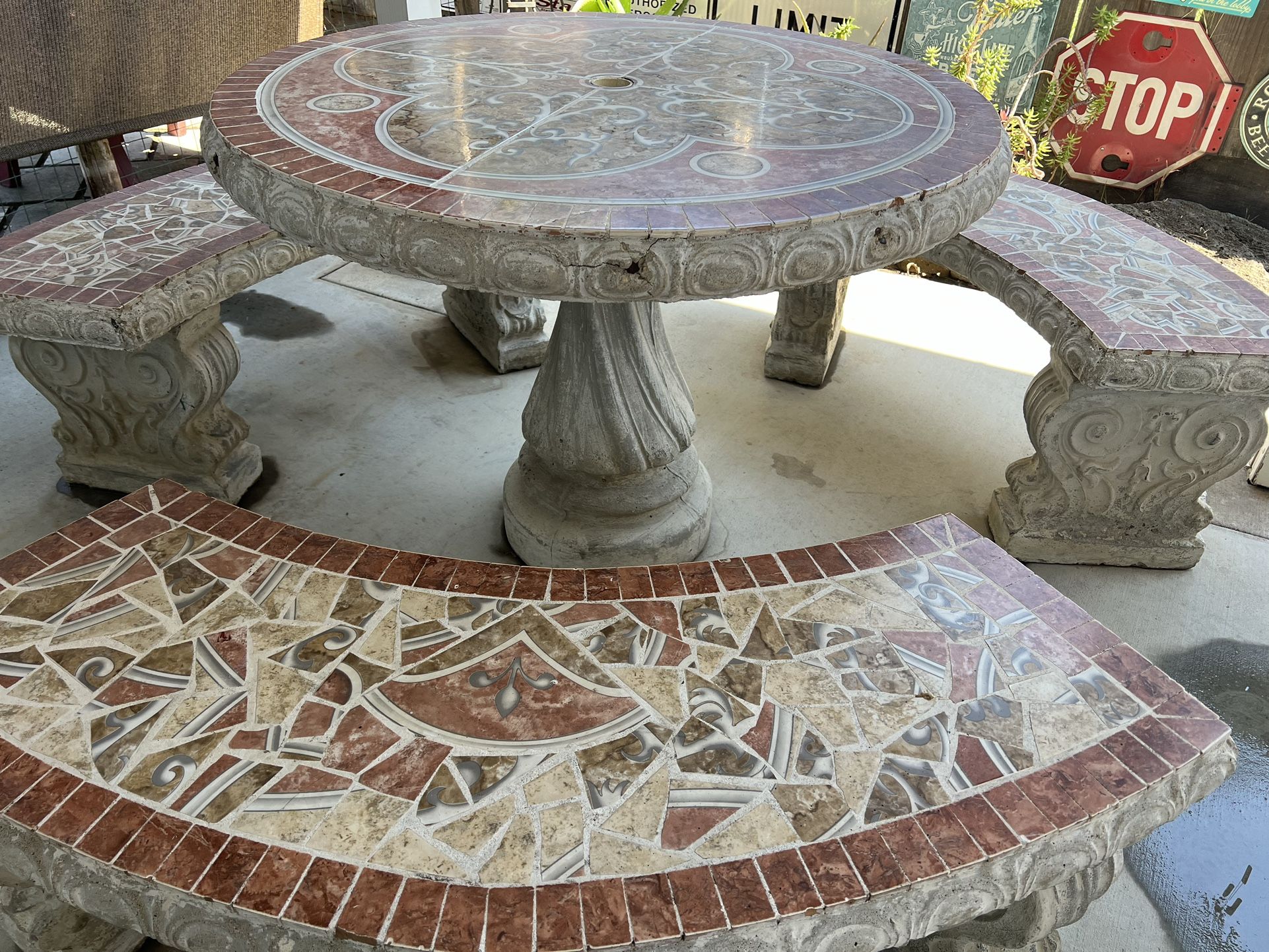 Cement Patio Table and Bench set.