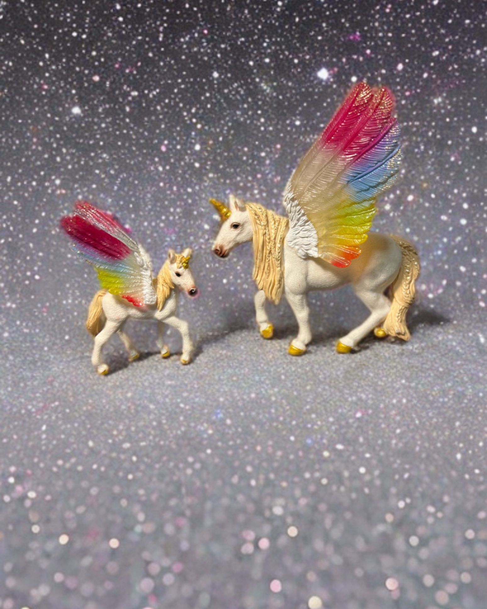 Schleich Germany 2010s Rainbow Winged Unicorn Mare & Foal Set