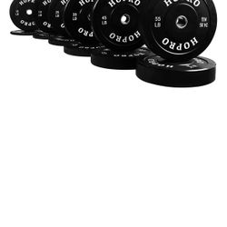 BalanceFrom HOPRO Olympic Bumper Plate Weight Plate with Steel Hub, Black, 370 lbs Set