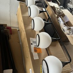 39 in. 5-Light Black Bathroom Vanity Light with Milky White Globe Glass Shades