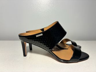 Calvin Klein Black Patent Heeled Mule Sandals