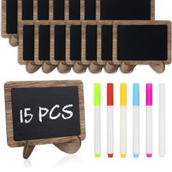 Mini Chalkboard Sign with 6 Color Chalk Markers, 2.9″ x 3.9″ Wooden Blackboard Reusable Small