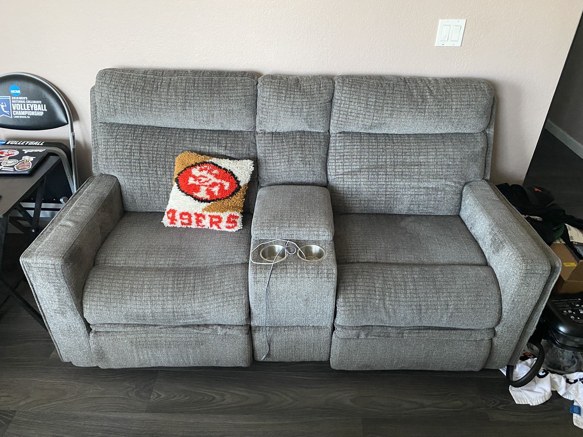 Hewitt Grey 74" Power Reclining Console Loveseat With USB