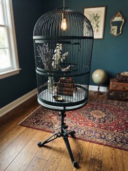 Large Antique Standing Vintage Round Bird Cage
