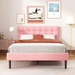 Queen Velvet Pink Bed