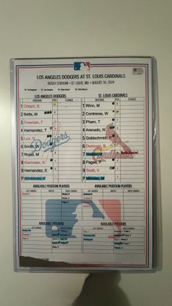 Dodgers Game Used Line Up Card