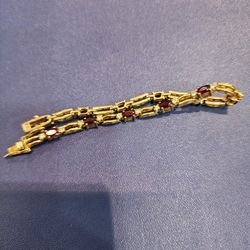Gold Plated Gold Diamond Red Garnet Chain Tennis Bracelet