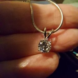 Gorgeous Dainty 1 Karat CZ Pendant. NE W.  On 16" Snake Chain