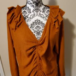 Perfectly Priscilla Ruffled V-Neck Ruched Top Size 3XL 