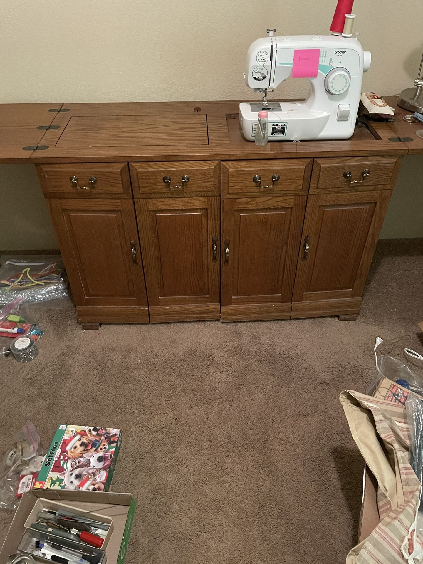 Vintage Dual Pedestal Sewing Cabinet