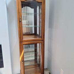 Beautiful 70's Lighted Walnut Curio Cabinet 