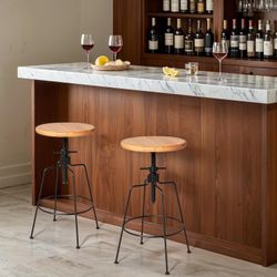 22.8-26.8inch Counter Height Adjustable Industrial Bar Stools Set of 2 Farmhouse Kitchen Stool for Island Vintage Cafe Chair for Coffee House with Swi