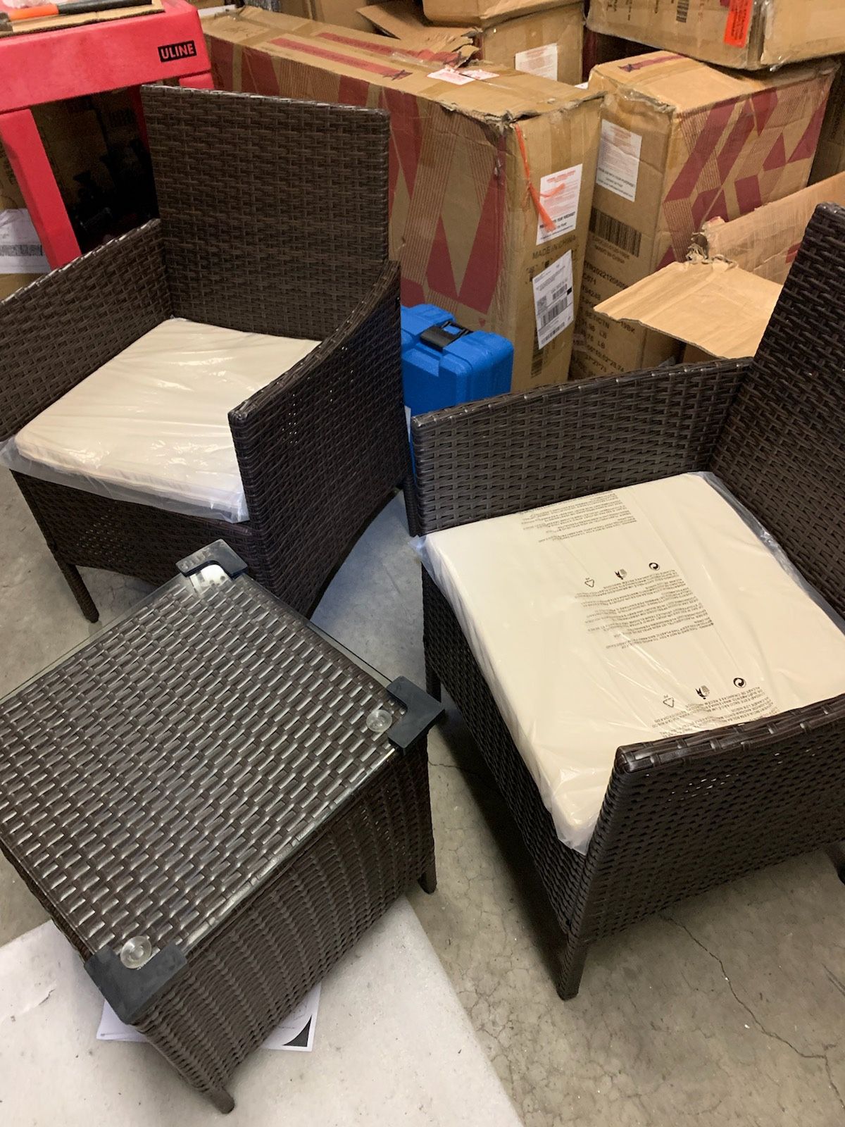 New 3 Pieces PE Rattan Wicker Chairs with Table Outdoor Garden Furniture Sets (Brown/Beige)