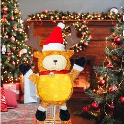 Christmas Reindeer Outdoor Lighted Decoration, 3.2 FT Xmas Warm LED Lights Elk Moose Outside Decor, Plug in Outdoor Holiday Decorations for Home, Yard