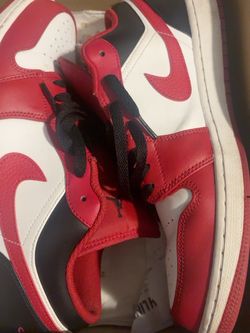 Authentic Air Jordan 1 Low Men’s Size 12 Style: 553558-163 White / Black / Gym Red  Pre-owned and in good condition. Normal signs of wear. See picture