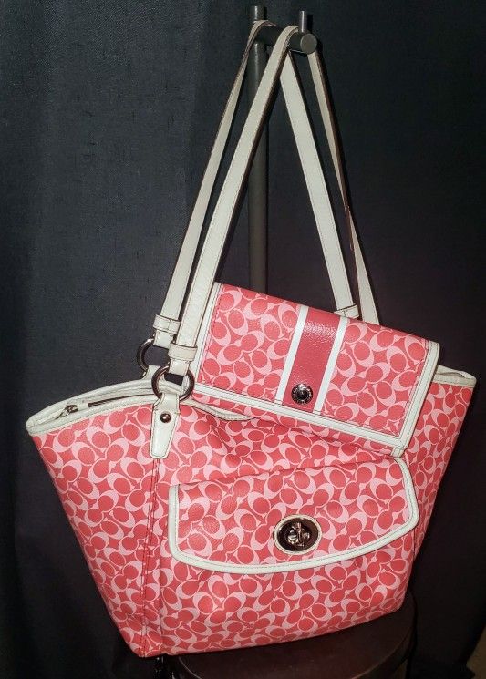 Coach Chelsea Tote Bag & Matching Wallet In Pomegranate Pink & White