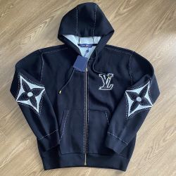 Cotton Intarsia Zip Up Hoodie Black Size M 