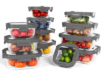 12-Pack Glass Containers with Tempered Lids – Borosilicate, Oven-Safe(-4°F~950°F), Airtight, BPA-Free, Multi-Size for Meal Prep, Dishwasher Safe, 1.6 