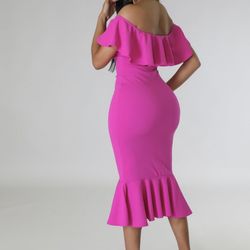 Off The Shoulder MIDI Dress Fuchsia 