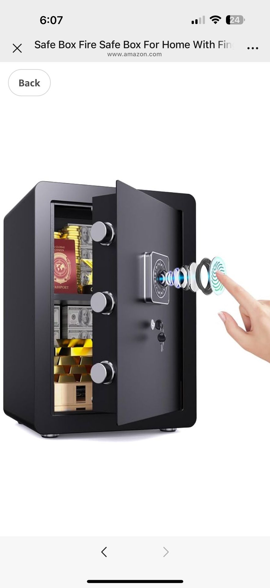 Safe Box Fire Safe Box For Home With Fingerprint Biometric,2 Cubic Metal Safety Box For Money, Jewelry, Documents,With Silent And Anti-Theft Function,