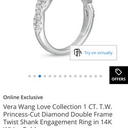 Vera Wang Love Collection 1 CT. T.W. Princess-Cut Diamond Double Frame Twist Shank Engagement Ring in 14K White Gold