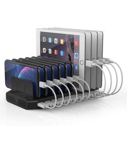 Unitek USB Charging Station for Multiple Devices, Charger Organizer Stand Dock with Dividers, Quick Charge 3.0 Compatible for Smartphone, Tablet, iPa