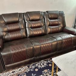 HOLIDAY WEEKEND DEAL! Two Tone Brown Leather Recliner Sofa Set