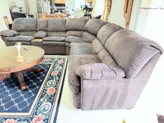 Dark Brown Suede Reclining Sectional Sofa