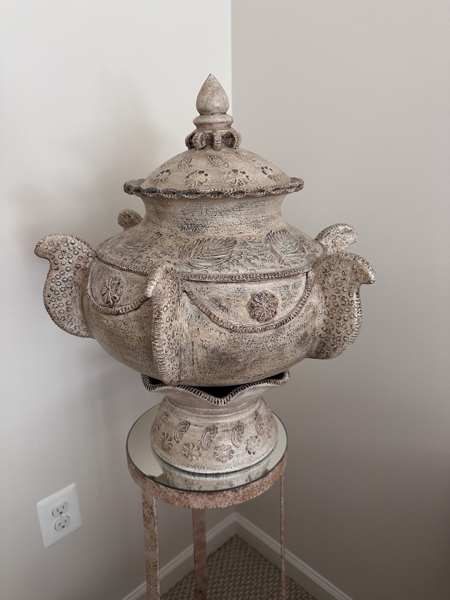 Handcrafted Thai-Style Earthenware Pot – Ornate Decorative Pottery