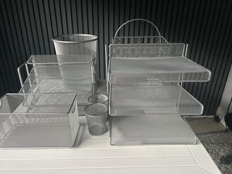 Silver Metal Mesh Desk Organizer Set