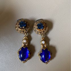 VTG West Germany Costume Jewelry Blue And Gold
