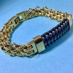 Men’s 8” Gold on Stainless Steel Bracelet with Black & Gray Detailed Center *Pickup Boca Raton