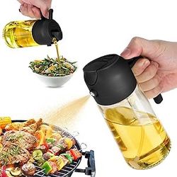 16oz Oil Dispenser Bottle for Kitchen - 2 in 1 Olive Oil Dispenser and Oil Sprayer - 470ml Olive Oil Bottle - Oil Sprayer for Cooking, Kitchen, Salad,