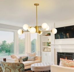 8-Light Chandelier w/ Glass Globe Shades – Bulb Included