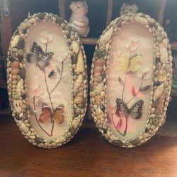 Vintage Seashell Butterfly Oval Plaques $30 Each 