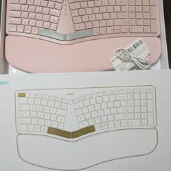 Nulea Wireless Ergonomic Keyboard, Split Keyboard with Cushioned Wrist Rest, Bluetooth and USB Connectivity, USB-C Rechargeable, Grey Pink