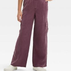 Cat & Jack Girls' Paper Bag Wide Leg Woven Pants in "Deep Purple"