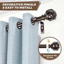 36-72" Adjustable Curtain Rod - Antique Bronze Window Drapery Rod