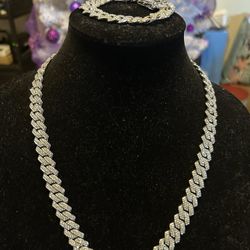 Men’s Stainless Steel Cuban Necklace And Bracelet 